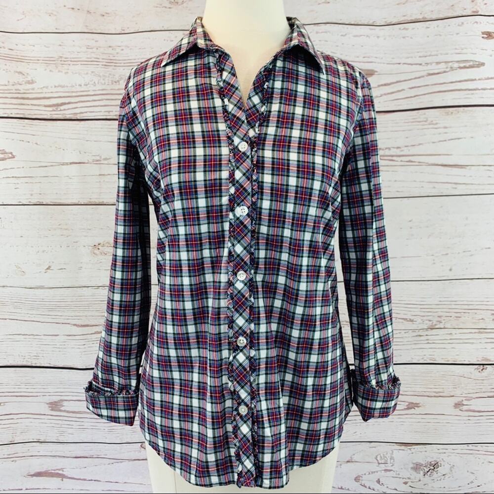 Eddie Bauer plaid button front cuffed sleeves
